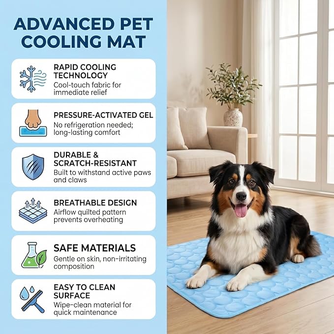 Pet Cooling Mat, ICY nap Dog mat, Portable Washable Ice Silk Cooling Pad for Dogs Cats, Breathable Foldable Mat for Large Small Dogs, Summer Cool Mat for Kennel Floor Car Sofa(Blue,X-Large)