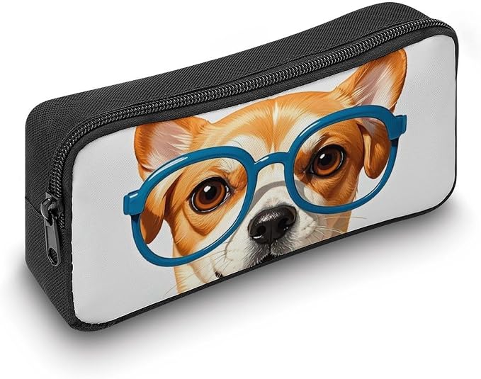 Pet Dog Soft Bow Tie, Oversized Glasses Large Pencil Case for Office, Portable Pen Box