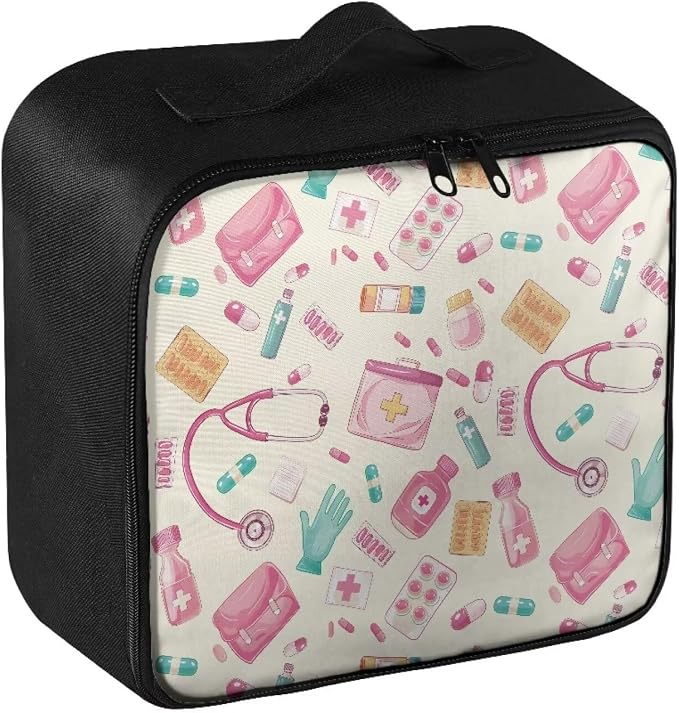 Nurse Portable Empty First Aid Kit Bag Cute Travel Medicine Pouch Patterns Medical Bag Empty Medium Medical Supplies Organizer Bag Trauma Kit for Traveling Hiking Camping Backpacking