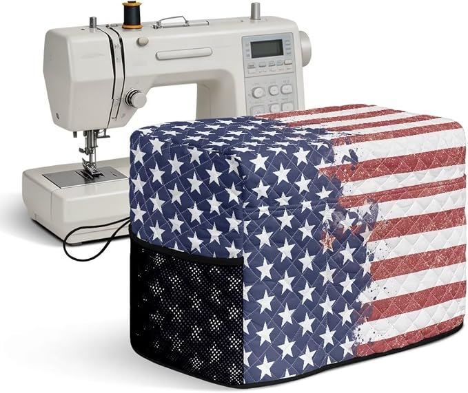 Sewing Machine Cover Polyester Febric US Star Stripe Flag Print | Dust Pet Hair Protection,Quilting Design,Fits Standard Singer,Brother Janome Machines,Protecting Decorating Your Sewing Space