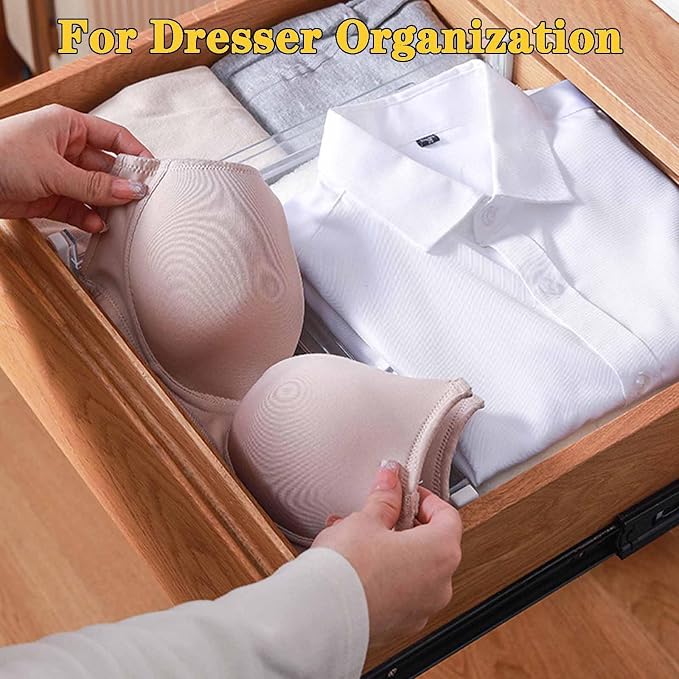 Drawer Dividers for Clothes,3.15" High 11.34"-19.69"(4pcs, white‌) | Adjustable Expandable Dresser Drawer Organizer, Clear Plastic Separators for Dresser, Baby Clothing