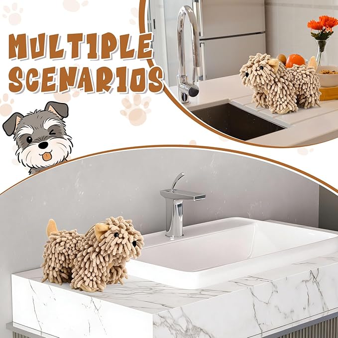 Tegeme 1 Pcs Chenille Dog Hand Towel Fuzzy Dog Towel Absorbent Microfiber Soft for Bathroom Kitchen Washstand (Brown)