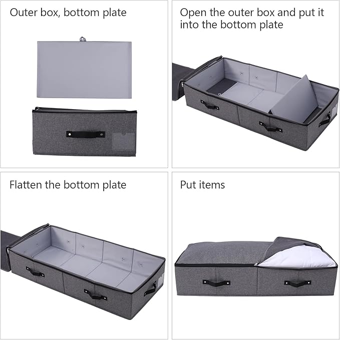 Under Bed Storage Bins with Lids, Closet Organizers, Foldable Under-bed Storage Baskets for Sheets, Clothes, Quilts, Sweaters, Wrapping Paper, 35x16.5x7inch, Black Gray, 1PCS