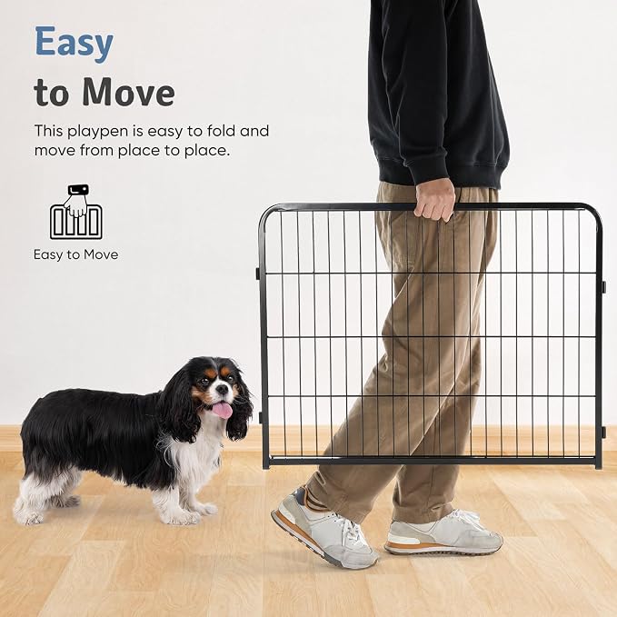 DUMOS Dog Playpen 24 Inch 12 Panels Indoor Outdoor Metal Pet Fence | Foldable Dog Play Pen with Door, Portable Exercise, RV Camping, Puppy Small Dogs