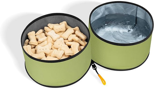 OllyDog Superbowl | Collapsible Dog Travel Bowl | 2 Compartment Food & Water | Foldable| Portable Dog Bowl | Hiking, Camping (Palm)
