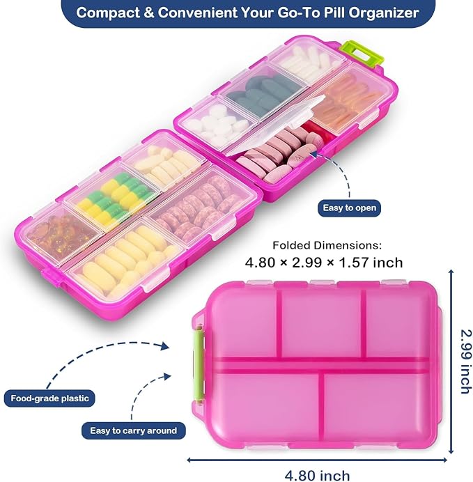 3 Pack Extra Large Pill Organizers with Medicine Labels, Pink White Grey | Includes 3 extra large cases with 3x161 labels and 10 compartments each for 7-day planning and travel