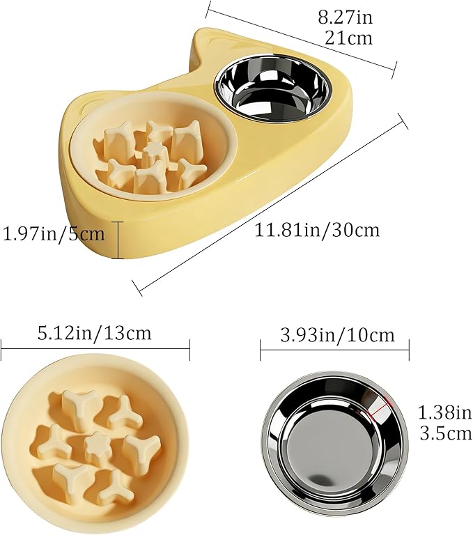 4 in 1 Slow Feeder Dog Bowls, Anti-Choking Dog Bowl Set with Non-Slip Silicone Mat, Slow Feeder Bowl, Stainless Steel Water Bowl, Standard Bowl for Small Medium Dogs Cats Puppies