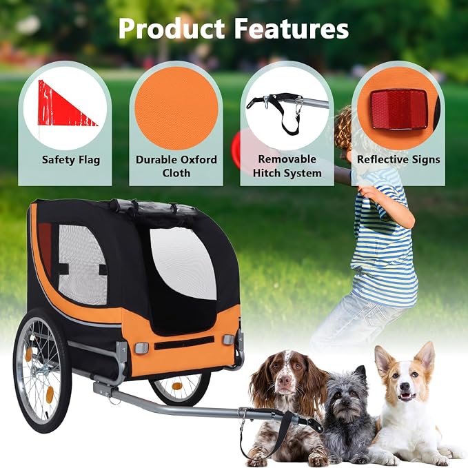 Large Dog Bike Trailer with 18.9" Wheels - 120LB Capacity Dog Trailer for Bike, Foldable Pet Bike Trailer for All-Terrain Cycling, Jogging & Camping