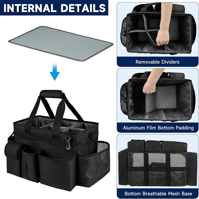 Cleaning Caddy Bag,Large Cleaning Supplies Organizer with Handle for Housekeepers, Black