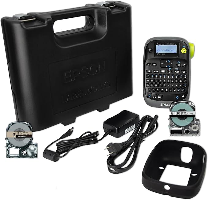 LABELWORKS Epson Spring Organizer Bundle – LW-PX300VP Label Maker and 2 Minimalist Label Tapes - 1/2" Matte Beige and Matte Clear with Black Text