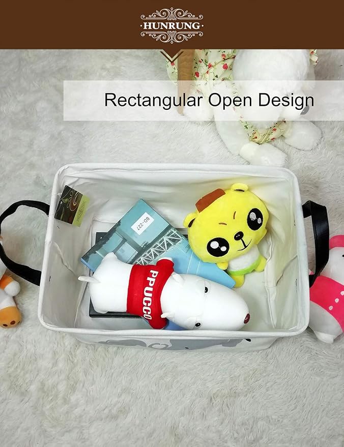 Rectangle Foldable Storage Basket Handles For Home, Love Elephant | Waterproof reinforced handles, perfect for shelf use, organizes clothes, daily items and pet supplies