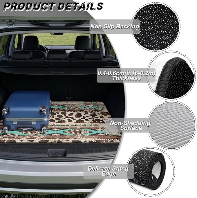 Howilath Aztec Tribal Cow Print Trunk Mat for SUV All Weather Car Cargo Liner Universal Trunk Floor Mat Vehicle Interior Protection Accessories for Most Cars