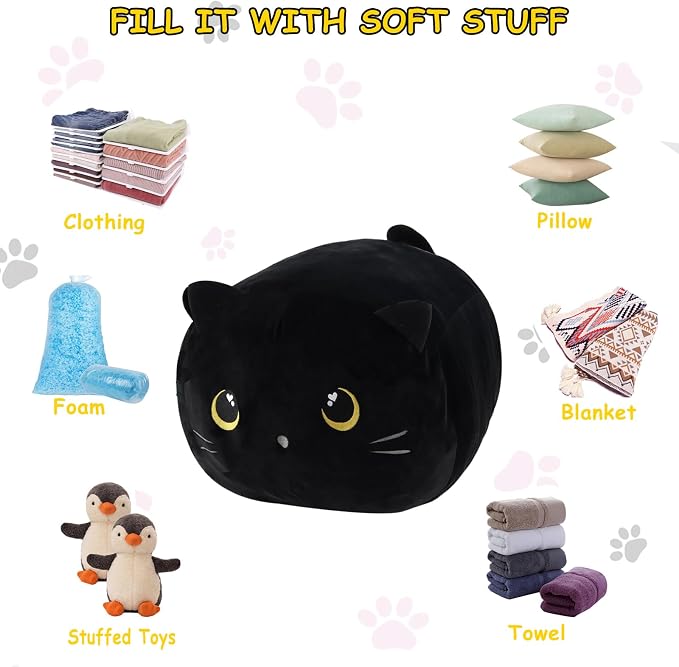 Stuffed Animal Storage Bean Bag Chair Cover for Cute Black Cat Large Beanbag Bedroom Décor Organizer Cover, No Beans