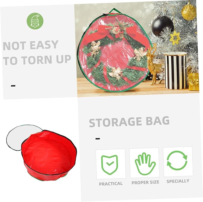 1pc Household Garland Storage Bag with Clear Window Christmas Wreath Packing Bag for Holiday Decoration and Easy to Carry for Organizing Seasonal Supplies