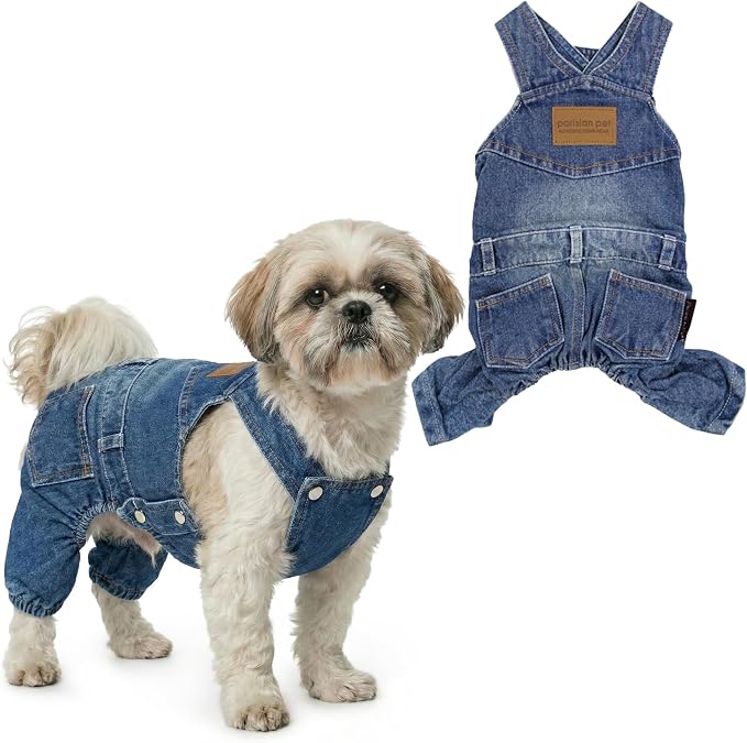 Parisian Pet Dog Overalls - Blue Denim Dog Clothes - Breathable Sling Puppy Jumpsuit - Durable and Trendy Overalls for Dogs - Comfortable Jeans Dog Clothes for Medium Dogs - Classy Pet Apparel