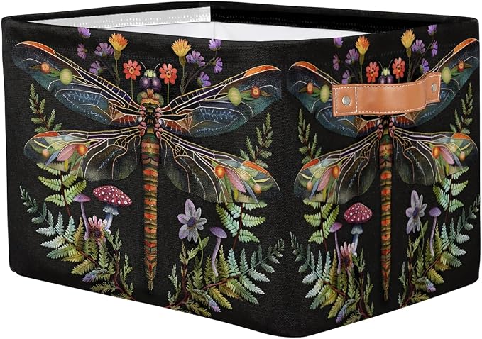 Pardick Basket Storage Bins Animal Dragonfly Rectangle Cube Basket Box Kids Girls Boys Toys Organizer Beaket Decor Foldable with Handle for Living Room Bedroom Closet Nursery Office Shelf Gifts