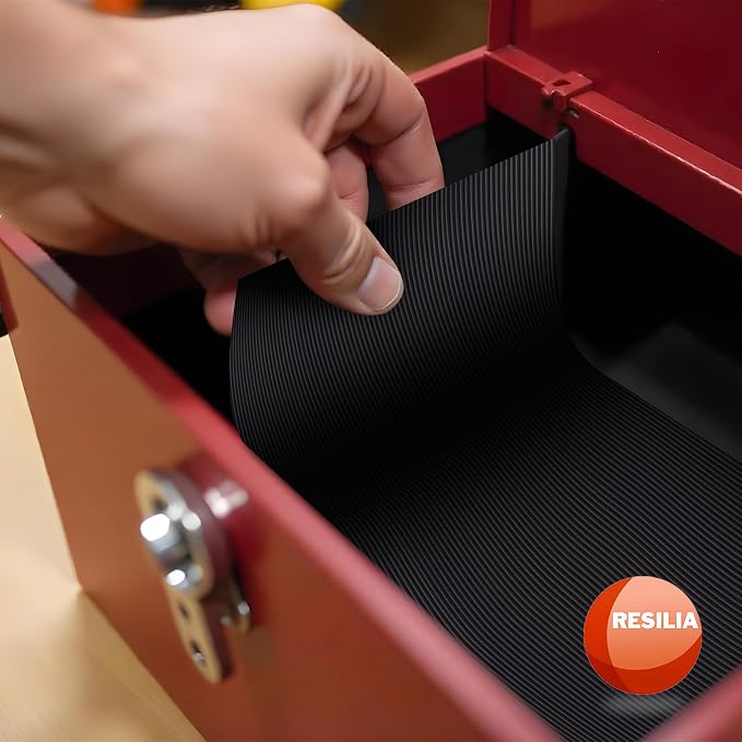 RESILIA Ribbed Tool Box Liner Mat - Heavy Duty Non Slip V-Groove Liners - Toolbox, Drawer, Shelf, & Cabinet Organizer Mats, Workbench Storage Insert, 15 Inch x 24 Inch, Black, Made in The USA