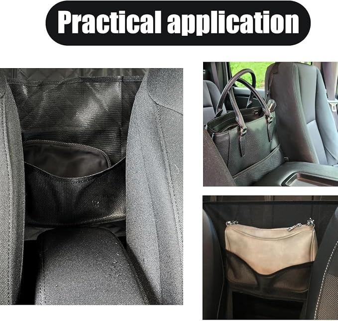 ZIMISI Car Net Pocket Handbag Holder, Auto Storage Organizer Between Front Seats, Large Capacity Vehicle Driver Storage Netting Pouch, Pet/Kids Car Barrier Accessories for Purse, Document (Black)