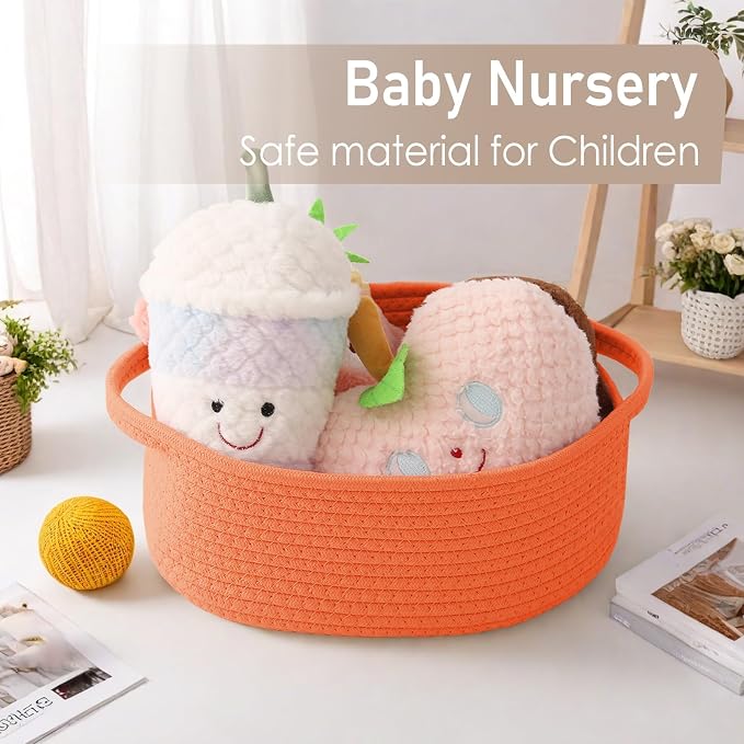 JMvicyroam Small Woven Basket, Empty Gift Basket, Orange/1 Pack | Small Gift Basket, Cotton Rope, 12 x 8 x 15 in, Handles, Includes Ribbon and Bag, Birthday Gift Basket