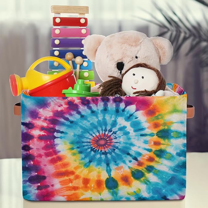 AUUXVA Storage Basket Abstract Swirl Tie Dye Pattern Storage Cube Box Durable Canvas Collapsible Toy Basket Organizer Bin with Handles for Shelf Closet Bedroom Home Office