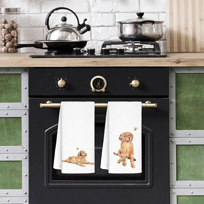Jvpke Golden Retriever Kitchen Dish Towels - Set of 2, Cute Dog Hand Towels for Bathroom, 16x24 Inches