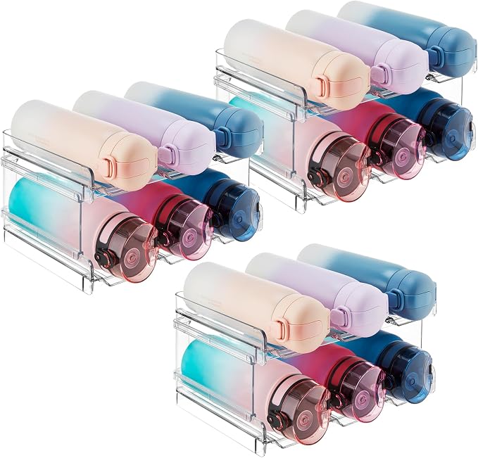 Lifewit Stackable Water Bottle Organizer for Cabinet, Clear Tumbler Holder | Large Slot for Up to 32 oz Cups, Plastic Wine Rack for Fridge, Pantry, Kitchen Organization & Storage, 2-Tier Holds 6, 3 Pack