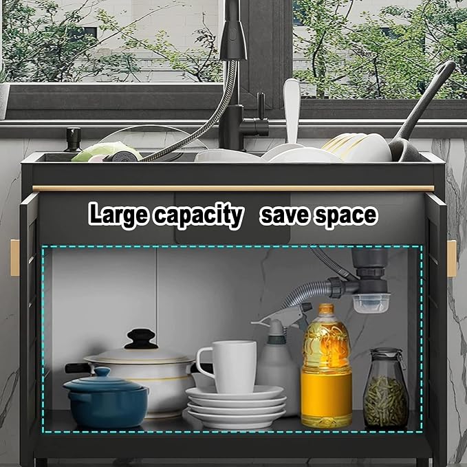 1 Compartment Freestanding Utility Sink with Cabinet, Commercial Grade Stainless Steel Laundry & Pet Wash Station, Heavy Duty Industrial Sink for Garage Kitchen Bar Cleaning Room