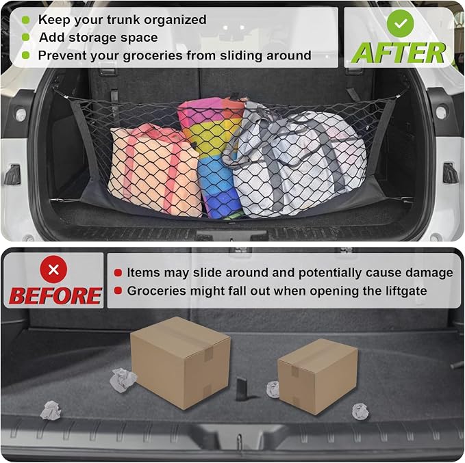 Muslogy Cargo Net for 2014-2025 2026 Toyota Highlander Accessories | Custom Fit, Trunk Storage Organizer Net for SUV Sedan Van Divider, with Heavy Duty Carabiners, Night Visible Grab Handle