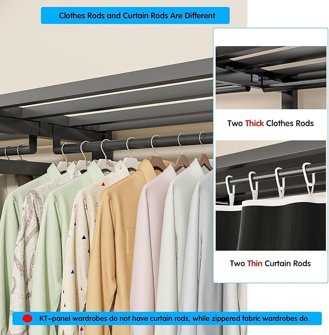 59in Heavy Duty Portable Closet with Black Cover | Foldable Covered Clothes Rack for Hanging Armoire Wardrobe Closet System Freestanding Coat Storage Garment Racks