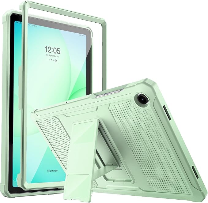 MoKo Shockproof Case Fit Samsung Galaxy Tab A11+ Plus/ A9+ 11 Inch | Full Body Rugged Stand Back Cover with Built-in Screen Protector for Galaxy Tab A11+/ A9+ Tablet, Light Green