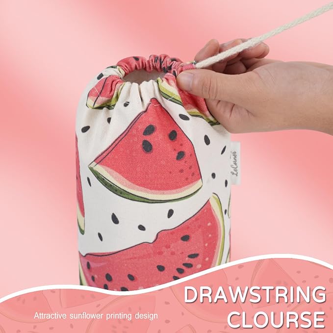 Plastic Bag Holder, Reusable Grocery Bag Holder for Plastic Bags Groceries Store, Flower Canvas Trash Plastic Bag Organizer Storage Holders for Home Kitchen Pantry Decor (Cute Watermelon)