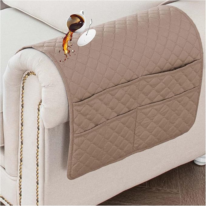 Large Polyester Armrest and Headrest Covers with 2 Pockets | Soft, smooth polyester resists daily wear nonslip silicone backing helps shield recliners and sofas from pet scratches