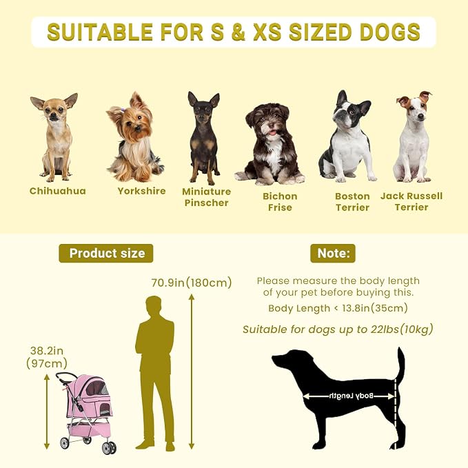 3-Wheels Pet Strolling Cart for Small Medium Dogs and Cats with Storage Basket,Holder, Foldable Pet Stroller with Waterproof Cover, Breathable Mesh for All-Season, Pink
