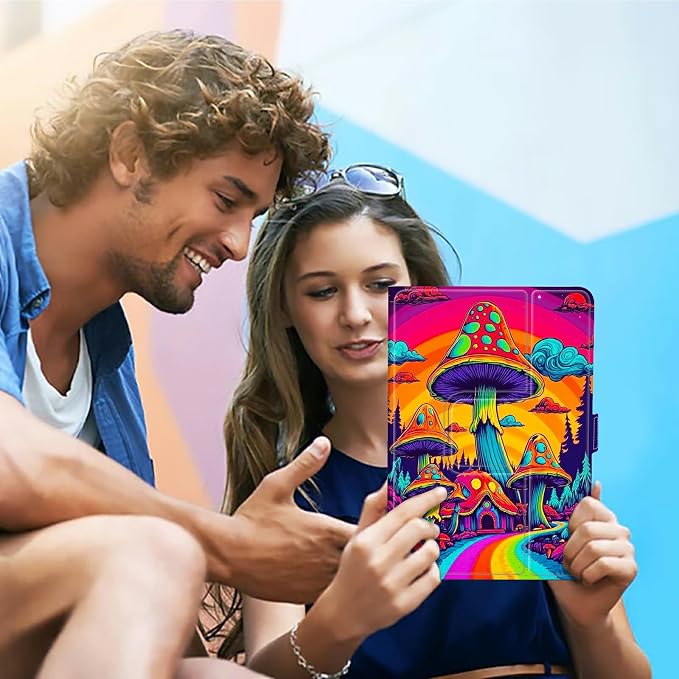 Universal Tablet Case for T-Mobile Revvl Tab 2 10.1" 2025/Revvl Tab 5G 10.36" 2023, 360 Degree Rotating Kickstand Protective Stand PU Leather Shell Cover for 9"-10.5", Rainbow Mushroom Road