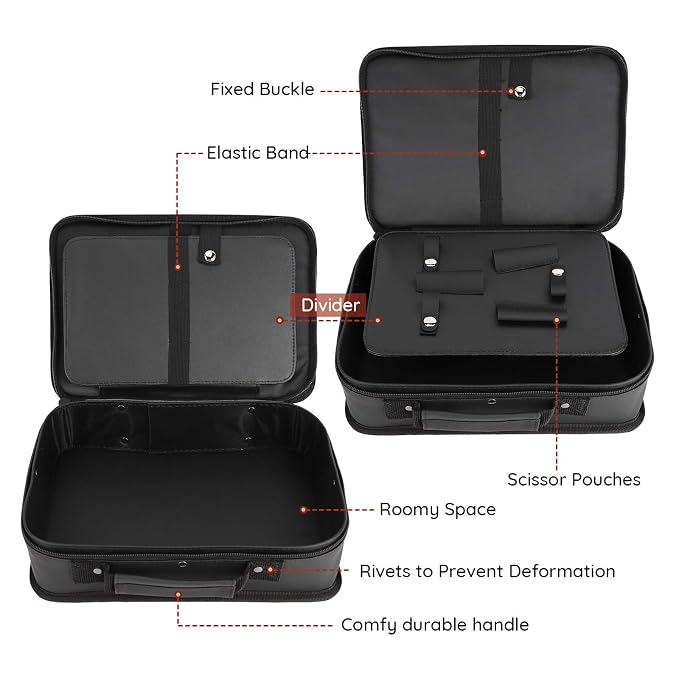Segbeauty Barber Tool Bag, 11.8 x 8.5in PU Leather Travel Makeup Toiletry Carrying Case, Hair Styling Cutting Kit Storage Organizer for Clipper Shears Combs Cosmetics Salon Beauty Supplies