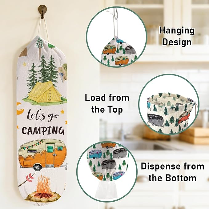 2Pcs Camping RV Essentials Plastic Bag Holder, Reusable Hanging Grocery Bags Holder for Camper RV Accessories, Portable Trash Bags Organizer for Camper Must Haves, Picnics, Beach, Hiking