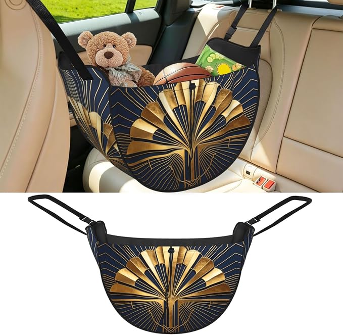 Gold Fan Art Car Seat Organizer-Backseat Storage Bag for Travel | Waterproof Durable. Holds Snacks Gear Essentials. Fits Most Cars.