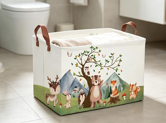 Animal Baskets Cute Storage Bins Rectangular Storage Bin Organizer Book Box ,Animals Room Decor(Mountain animal)