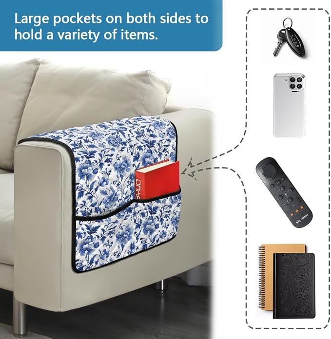 Stretch Armrest Cover for Chairs Sofa Armchair Covers for Arms Dustproof Couch Arms Covers Arm Rest Protector for Sofa Non Slip Lounge Chair Arm Protector Blue Floral
