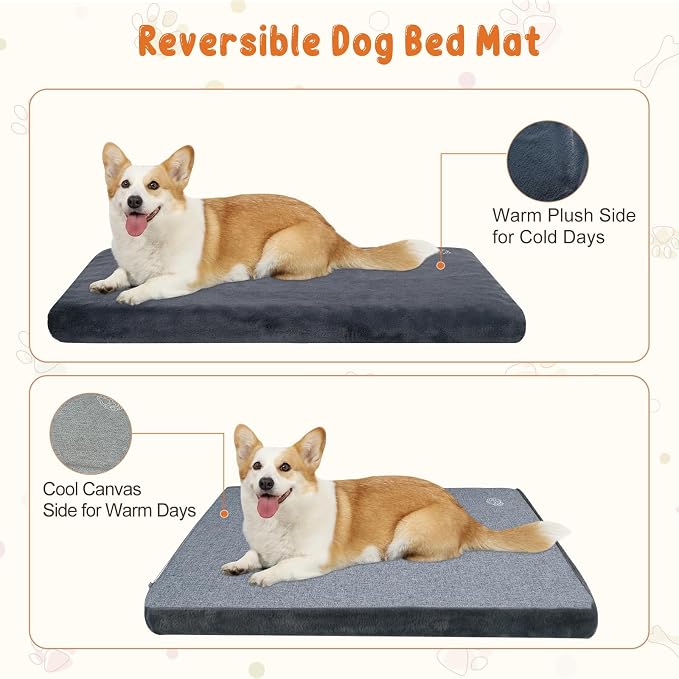 EMPSIGN Dog Bed Mat Crate Pad Mattress, Ultra Soft Pet Kennel, Grey, M | Reversible(Cool & Warm), Waterproof Linings, Removable Machine Washable Cover, for 30" Dog Crate, Firm Support