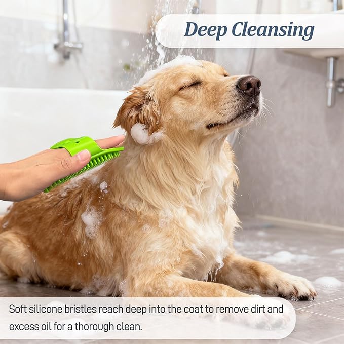 2-Pack Pet Grooming Bath Brush Set for Dogs & Cats, Soft Rubber Shampoo Massage Comb with Adjustable Ring Handle