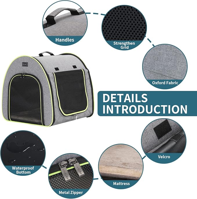 PETSFIT Collapsible Dog Crate, Travel Dog Crate - 30 Inch Lightweight, Roomy, Easy to Set Up, Sturdy Soft Dog Kennel with Thick Mat, Snowflake Grey