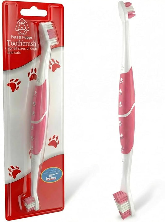 Pet Toothbrush for Dogs, Cats with Soft Bristles - Easy Teeth Cleaning & Dental Care, Non Slip Dual Head Dog Toothbrush for Medium & Large Pets, Toothpaste Not Included (Pack of 1 (Pink))