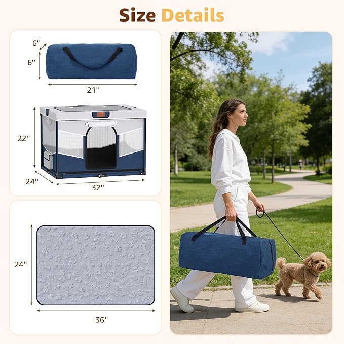 LOOBANI Foldable Dog Playpen with Washable Pee Pad, 32"x24"x22", Blue | Portable Pet Playpen for Small Dogs Cats Indoor Use, Sturdy Dog Crate with Premium Frame and 690D Oxford Waterproof Cover