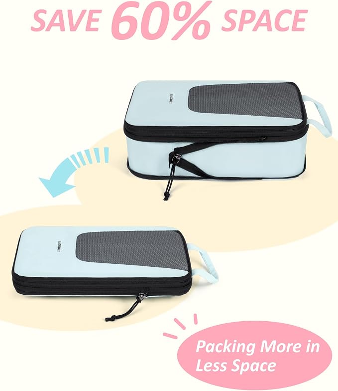 Bagsmart Compression Packing Cubes, Travel Bag Cruise Ship Essentials | Lightweight, Compressible Suitcase Organizer Set fit Standard Carry-On & Checked Luggage, 6 Set, 14 Set Washable Packing Bags