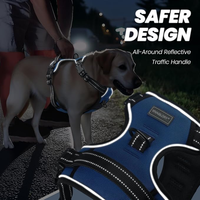 VIVAGLORY No Pull Dog Harness Vest Harness, XL, Royal Blue - Plain | with Handle Front and Back Clip for Training & Pulling, No Pull & Escape Proof Padded Adjustable for Pet Puppy