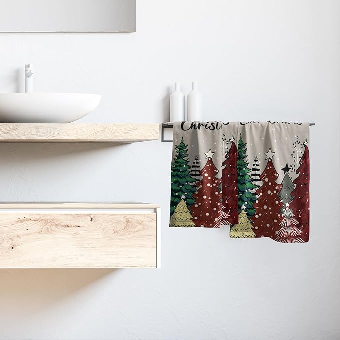 Giwawa Christmas Trees Hand Towels Set of 2 Winter Holiday Bath Towel Soft Kitchen Dish Towels Decorative Bathroom Towels for Guest Gym Spa
