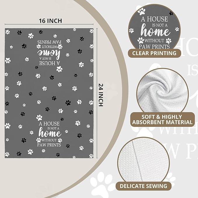 Grey Paw Farmhouse Kitchen Towels Decor Gifts for Women Pet Lovers, A House is Not A Home Without Paw Prints Decorative Bathroom Towels, Funny Dish Hand Towels for Kitchen Drying 16x24 Inch