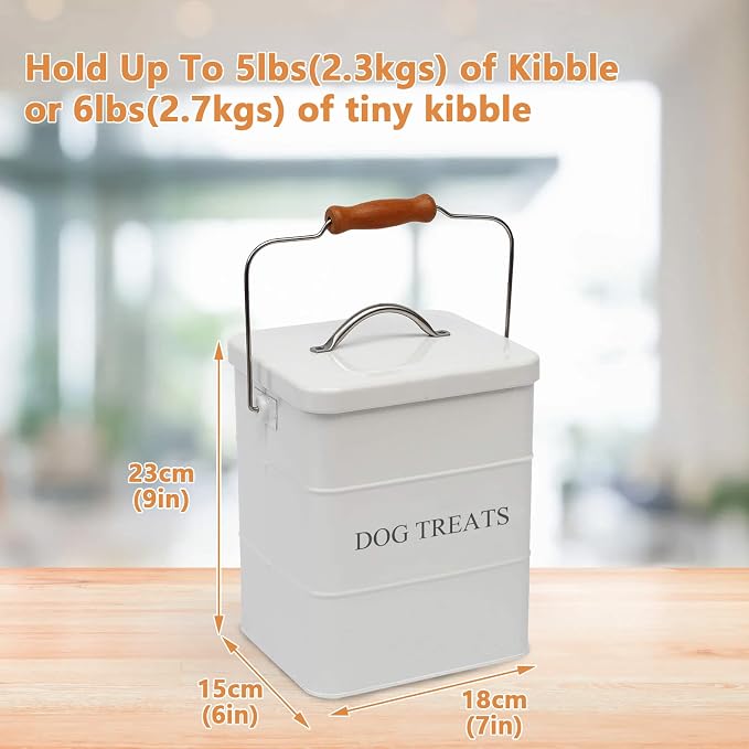 Geyecete Dog Treats tin and dog Food Storage Tin with Lid & with Spoon for dog Food Storage, Medium Pet Food Storage Can-Dog Food