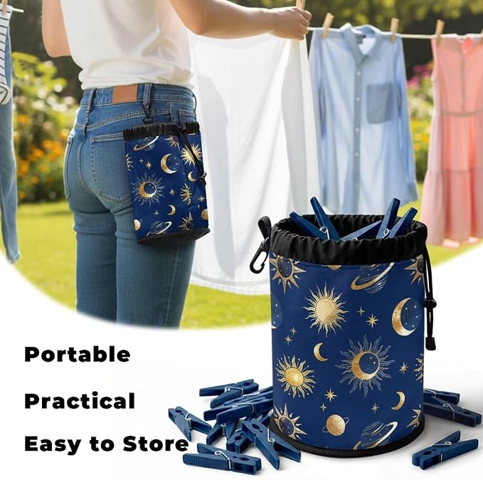 Clothespin Bag for Clothesline Outdoor, Leopard Print Butterfly Clothes Pin Bag with Drawstring Closure, Ventilated and Large Capacity Laundry Clothespin Storage with Hook
